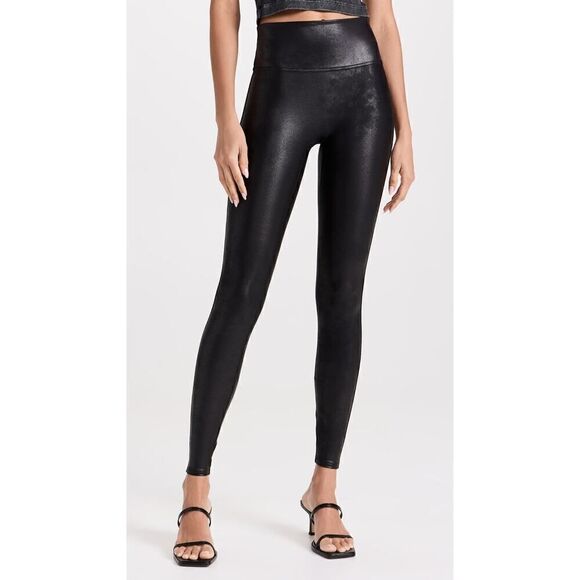 SPANX Faux Leather Women's Black Shiny Coated Shaping Leggings Small Style 9629 - Picture 1 of 8